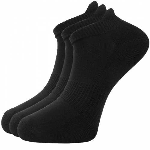 Green Bear Unisex Bamboo Trainer socks - Sports (3 pack) Black - Extra Cushioned Sole - soft & antibacterial