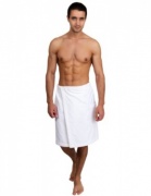 Green Bear® bamboo men's luxurious shower/bath towel wrap (with velcro) White - Made in UK